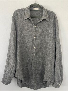 CP Shades 100% Linen Gray Popover Shirt Made in USA Women’s Medium